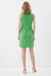 Sıfır Kol Viskon Keten Elbise - 11