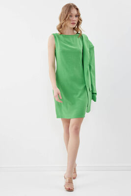 Sıfır Kol Viskon Keten Elbise - 10