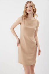 Sıfır Kol Viskon Keten Elbise - 14