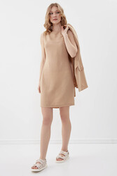 Sıfır Kol Viskon Keten Elbise - 16