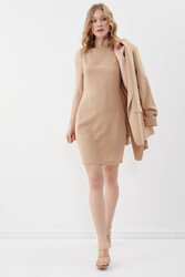 Sıfır Kol Viskon Keten Elbise - 17