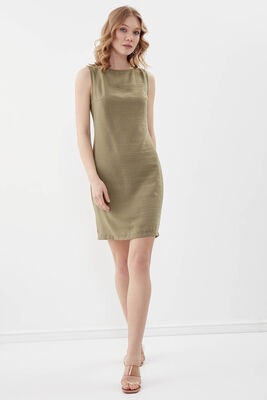 Sıfır Kol Viskon Keten Elbise - 26