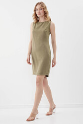 Sıfır Kol Viskon Keten Elbise - 27