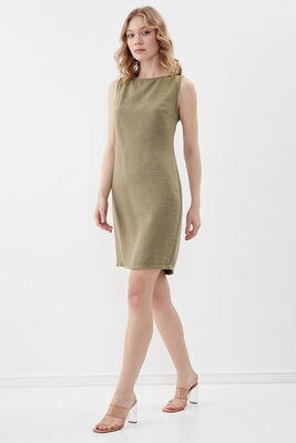 Sıfır Kol Viskon Keten Elbise - 27