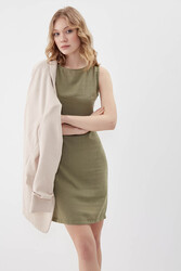 Sıfır Kol Viskon Keten Elbise - 28