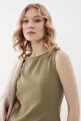 Sıfır Kol Viskon Keten Elbise - 29