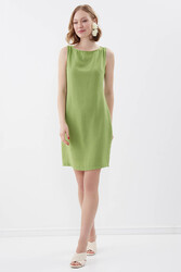 Sıfır Kol Viskon Keten Elbise - 39