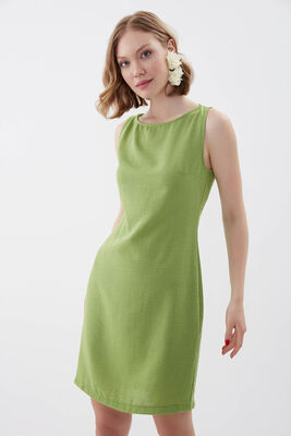 Sıfır Kol Viskon Keten Elbise - 41