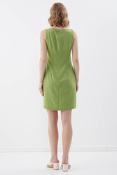 Sıfır Kol Viskon Keten Elbise - 42