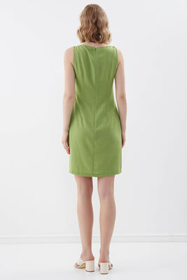 Sıfır Kol Viskon Keten Elbise - 42