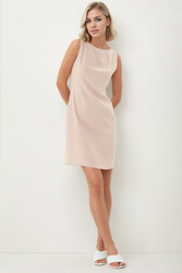 Sıfır Kol Viskon Keten Elbise - 44