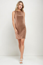 Sıfır Kol Viskon Keten Elbise - 50