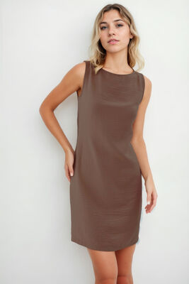 Sıfır Kol Viskon Keten Elbise - 55