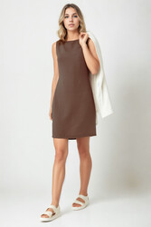 Sıfır Kol Viskon Keten Elbise - 56