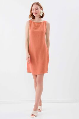 Sıfır Kol Viskon Keten Elbise - 60