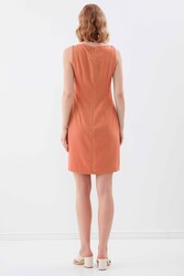 Sıfır Kol Viskon Keten Elbise - 62