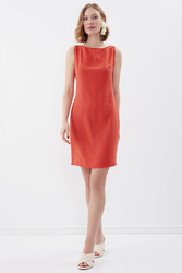 Sıfır Kol Viskon Keten Elbise - 64