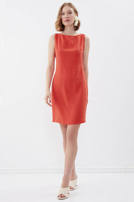 Sıfır Kol Viskon Keten Elbise - 64