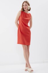 Sıfır Kol Viskon Keten Elbise - 65