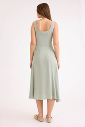 Sıfır Kol Viskon Keten Midi Elbise - 13