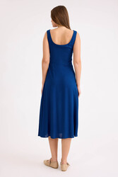 Sıfır Kol Viskon Keten Midi Elbise - 19