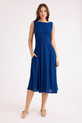 Sıfır Kol Viskon Keten Midi Elbise - 21