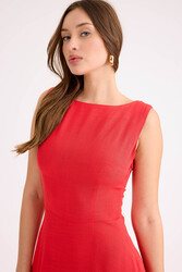 Sıfır Kol Viskon Keten Midi Elbise - 9