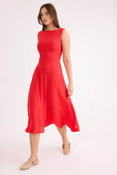 Sıfır Kol Viskon Keten Midi Elbise - 6