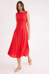 Sıfır Kol Viskon Keten Midi Elbise - 7