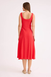 Sıfır Kol Viskon Keten Midi Elbise - 5