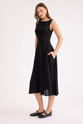 Sıfır Kol Viskon Keten Midi Elbise - 24