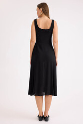 Sıfır Kol Viskon Keten Midi Elbise - 26