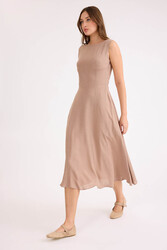 Sıfır Kol Viskon Keten Midi Elbise - 29