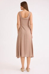 Sıfır Kol Viskon Keten Midi Elbise - 30