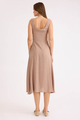 Sıfır Kol Viskon Keten Midi Elbise - 30