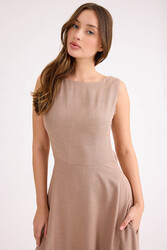 Sıfır Kol Viskon Keten Midi Elbise - 31