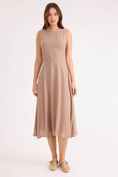 Sıfır Kol Viskon Keten Midi Elbise - 27