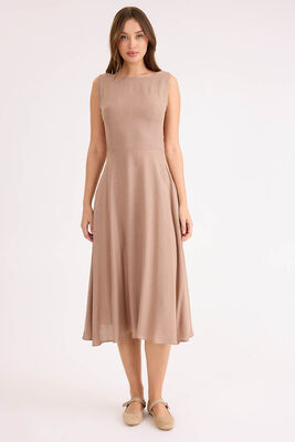 Sıfır Kol Viskon Keten Midi Elbise - 27