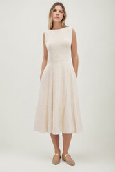 Sıfır Kol Viskon Keten Midi Elbise - 32