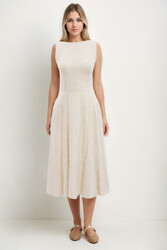 Sıfır Kol Viskon Keten Midi Elbise - 33