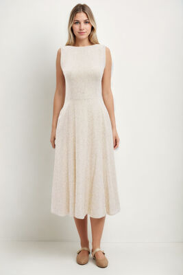 Sıfır Kol Viskon Keten Midi Elbise - 33