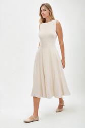 Sıfır Kol Viskon Keten Midi Elbise - 34