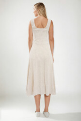 Sıfır Kol Viskon Keten Midi Elbise - 35