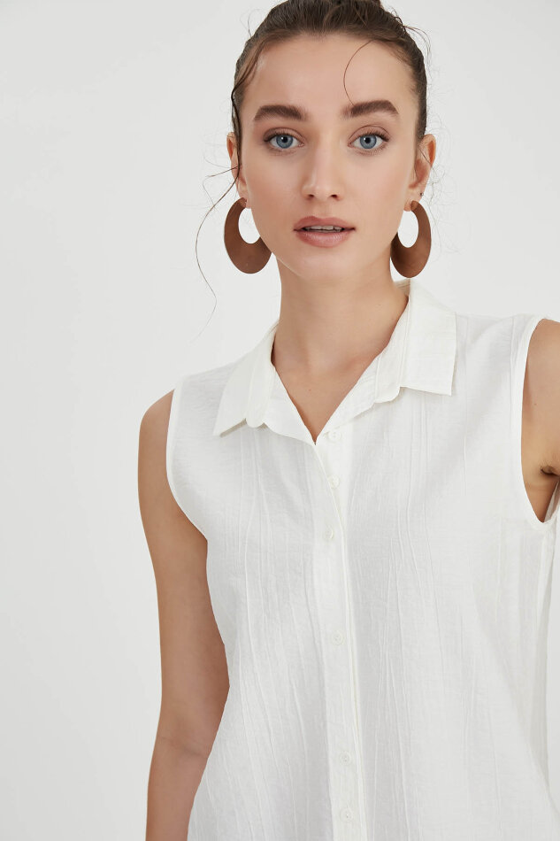 Sıfır Kol Yakalı Önden Düğmeli Bluz - 15