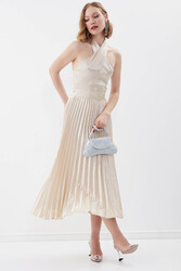 Sırt Dekolteli Boyundan Bağlamalı Piliseli Elbise - 1