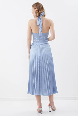 Sırt Dekolteli Boyundan Bağlamalı Piliseli Elbise - 20