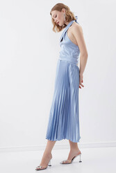 Sırt Dekolteli Boyundan Bağlamalı Piliseli Elbise - 19