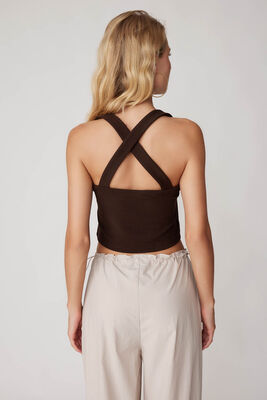 Sırtı Çapraz Kalın Askılı Crop Bluz - Thumbnail (4)