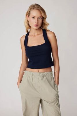 Sırtı Çapraz Kalın Askılı Crop Bluz - Thumbnail (6)