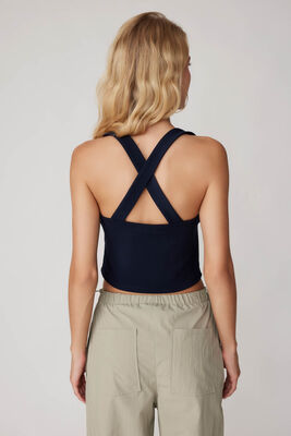 Sırtı Çapraz Kalın Askılı Crop Bluz - Thumbnail (9)